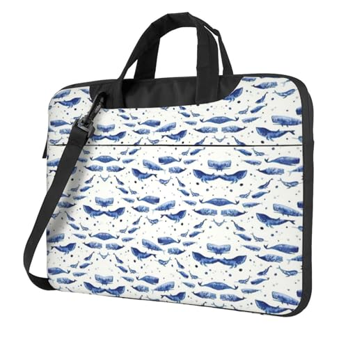 Kleine Laptoptasche mit blauem Wal-Motiv, vielseitig einsetzbar, weich, für Damen und Herren, Schwarz, 13 inch von CADREWY