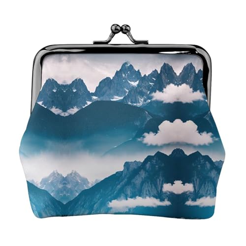 Landschaft mit Bergaufdruck, tragbare Damen-Münzgeldbörse, niedlich, Mini-Reißverschluss, Geldbörse mit Kussschloss, Kreditkarten, Schwarz, Einheitsgröße von CADREWY