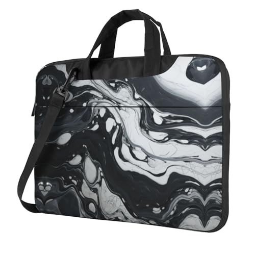 Laptop-Schutztasche, schwarz, weiß, Marmor-Druck, vielseitige Taschen, Computertasche, weich, für Damen und Herren von CADREWY