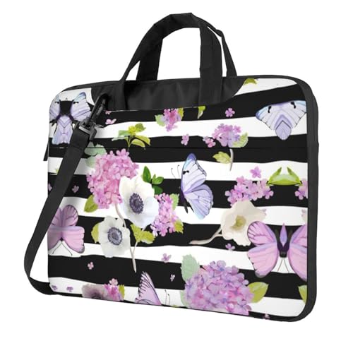 Laptop-Schutztasche mit Blumenmotiv und Schmetterling-Motiv, vielseitig einsetzbar, weich, für Damen und Herren, Schwarz, 13 inch von CADREWY