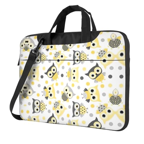 Laptoptasche, Motiv: Cartoon-Eulen, niedlicher Druck, vielseitige Taschen, Computertasche, weich, für Damen und Herren, Schwarz, 13 inch von CADREWY
