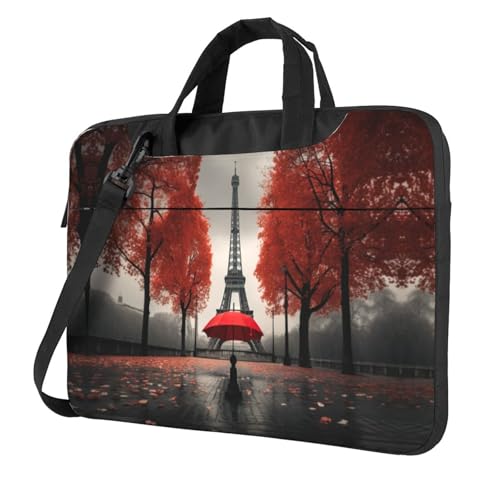 Laptoptasche, Motiv: Eiffelturm mit rotem Regenschirm, vielseitig einsetzbar, weich, für Damen und Herren, einzigartig, Schwarz, 13 inch von CADREWY