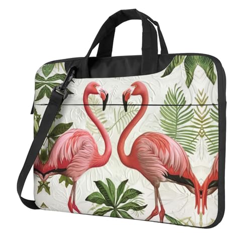 Laptoptasche, Motiv: Flamingos auf weißem Druck, vielseitige Taschen, Computertasche, weich, für Damen und Herren von CADREWY