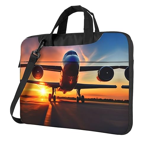 Laptoptasche, Motiv: Flugzeug, Sonnenuntergang, Himmel, bedruckt, vielseitig, weich, für Damen und Herren von CADREWY