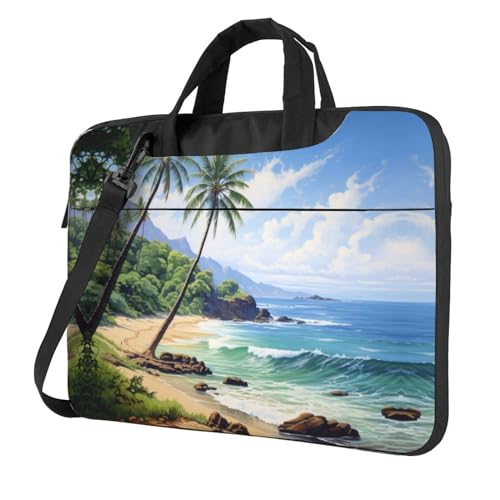 Laptoptasche, Motiv: Hawaiianischer Strand mit Palmen, vielseitig einsetzbar, weich, für Damen und Herren, einzigartig, Schwarz, 13 inch von CADREWY
