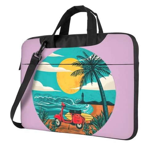 Laptoptasche, Motiv: Sonnenuntergang, Strand, Palme, vielseitig, weich, für Damen und Herren, Schwarz, 13 inch von CADREWY