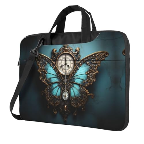 Laptoptasche, Motiv: Uhr, Schmetterlings-Druck, vielseitige Taschen, Computertasche, weich, für Damen und Herren von CADREWY