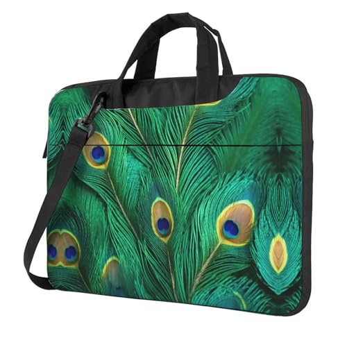 Laptoptasche, Motiv: grüne Pfauenfedern, vielseitige Taschen, Computertasche, weich, für Damen und Herren von CADREWY