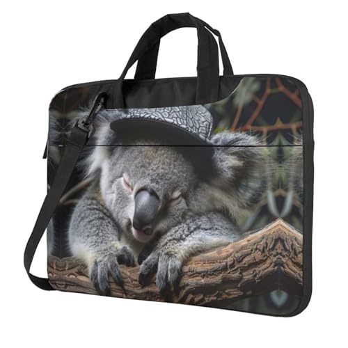 Laptoptasche, Motiv: schlafende Koala-Kappe, vielseitige Taschen, Computertasche, weich, für Damen und Herren, einzigartig, Schwarz, 13 inch von CADREWY