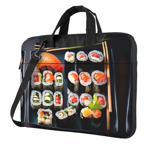 Laptoptasche, Sushi-Muster, bedruckt, vielseitige Taschen, Computertasche, weich, für Damen und Herren, Schwarz, 13 inch von CADREWY