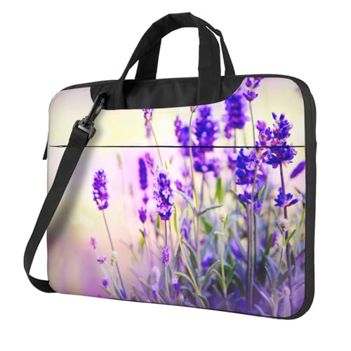 Laptoptasche, vielseitig, weich, für Damen und Herren, Lavendelblumen-Print, Schwarz, 13 inch von CADREWY