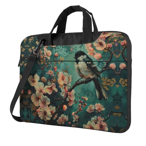 Laptoptasche mit Blumen- und Vogel-Kunstdruck, vielseitige Taschen, Computertasche, weich, für Damen und Herren von CADREWY