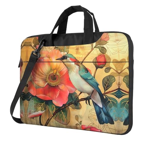 Laptoptasche mit Blumen- und Vogeldruck, vielseitige Taschen, Computertasche, weich, für Damen und Herren, Schwarz, 13 inch von CADREWY