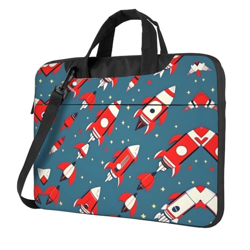Laptoptasche mit Cartoon-Raketen-Druck, vielseitige Taschen, Computertasche, weich, für Damen und Herren, einzigartig, Schwarz, 13 inch von CADREWY