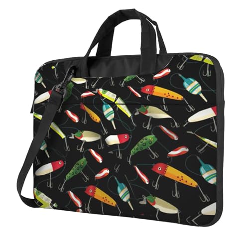 Laptoptasche mit Fischköderaufdruck, vielseitige Taschen, Computertasche, weich, für Damen und Herren, Schwarz, 13 inch von CADREWY
