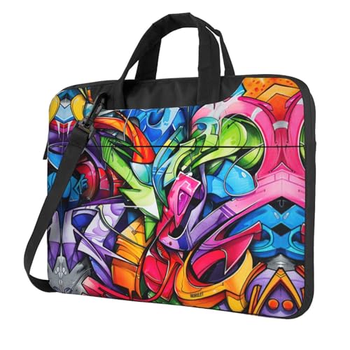 Laptoptasche mit Graffiti-Zeichen-Druck, vielseitige Taschen, Computertasche, weich, für Damen und Herren, Schwarz, 13 inch von CADREWY