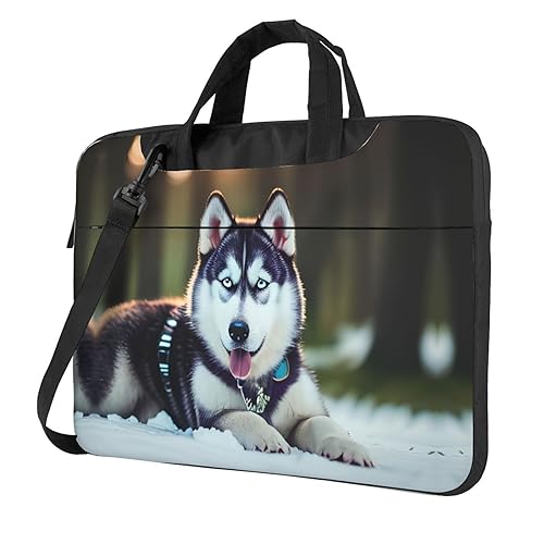 Laptoptasche mit Husky-Hunde-Aufdruck, vielseitige Taschen, Computertasche, weich, für Damen und Herren, Schwarz, 13 inch von CADREWY