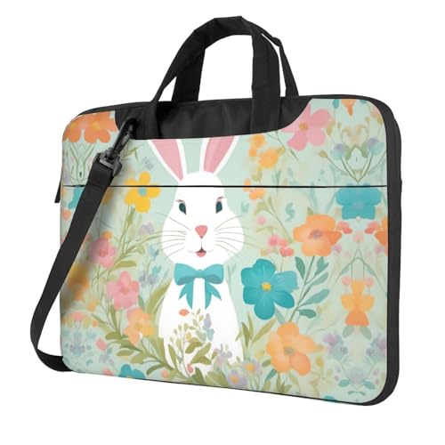Laptoptasche mit Osterhasen-Blumendruck, vielseitige Taschen, Computertasche, weich, für Damen und Herren, Schwarz, 13 inch von CADREWY