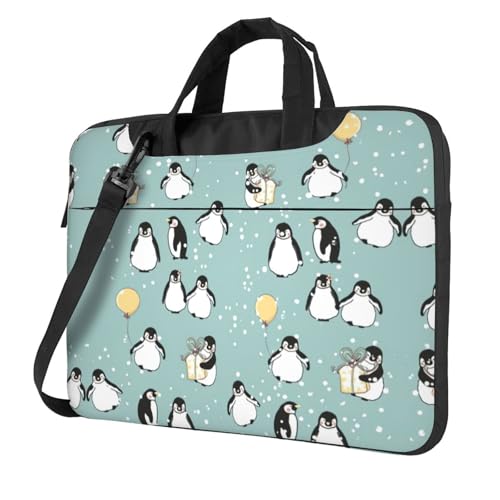 Laptoptasche mit Pinguin-Ballon-Schneeflocken-Druck, vielseitige Taschen, Computertasche, weich, für Damen und Herren, einzigartig, Schwarz, 13 inch von CADREWY