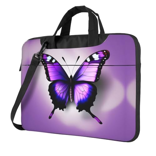 Laptoptasche mit Schmetterlings-Aufdruck, vielseitig, weich, für Damen und Herren, Violett, Schwarz, 13 inch von CADREWY