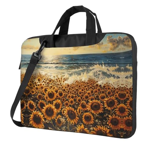Laptoptasche mit Sonnenblumen-Motiv, vielseitig einsetzbar, weich, für Damen und Herren, Schwarz, 14 inch von CADREWY