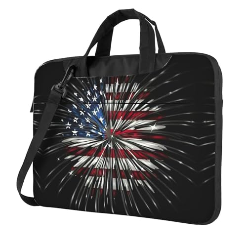 Laptoptasche mit amerikanischer Flagge, Feuerwerk-Druck, vielseitige Taschen, Computertasche, weich, für Damen und Herren, Schwarz, 13 inch von CADREWY
