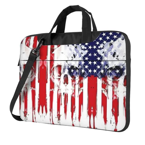 Laptoptasche mit amerikanischer Flagge, Totenkopf-Druck, vielseitige Taschen, Computertasche, weich, für Damen und Herren von CADREWY