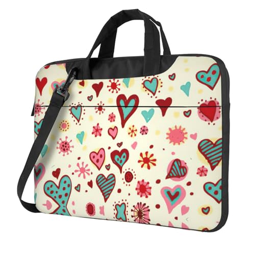 Laptoptasche mit buntem Herzmuster, vielseitig einsetzbar, weich, für Damen und Herren, Schwarz, 13 inch von CADREWY
