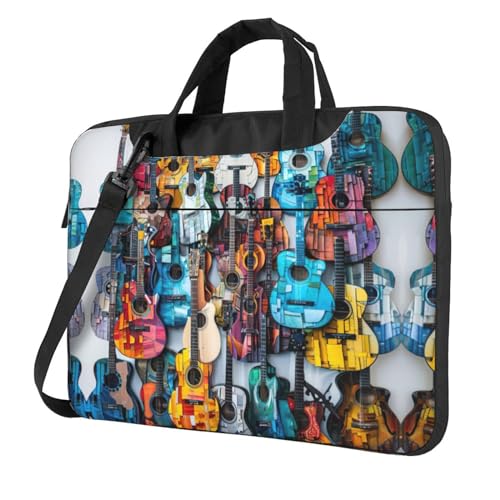 Laptoptasche mit farbigem Akustik- und Gitarrendruck, vielseitige Tasche, Computertasche, weich, für Damen und Herren von CADREWY