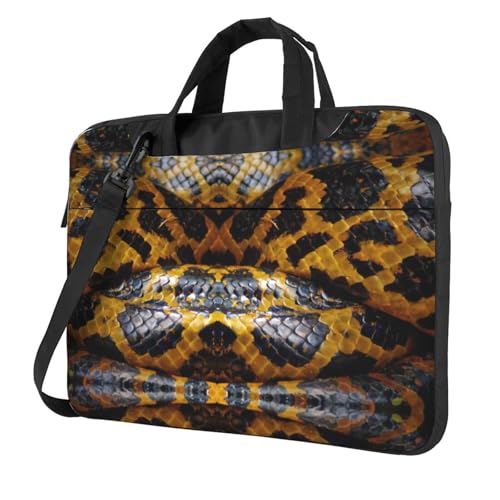 Laptoptasche mit gelbem Schlangenmuster, vielseitige Taschen, Computertasche, weich, für Damen und Herren, Schwarz, 13 inch von CADREWY