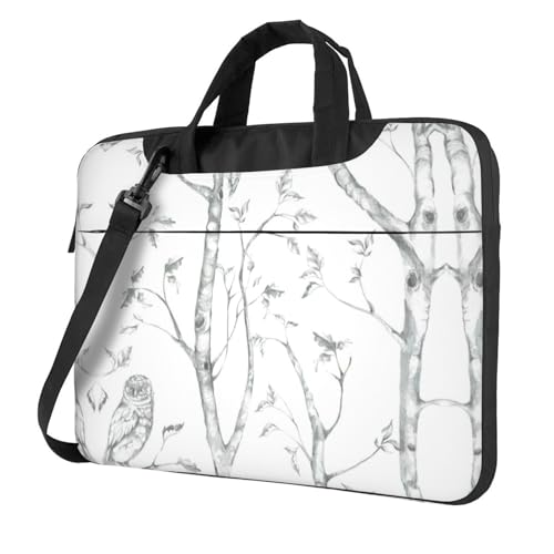 Laptoptasche mit grauem Holz- und Vogel-Druck, vielseitige Tasche, Computertasche, weich, für Damen und Herren von CADREWY