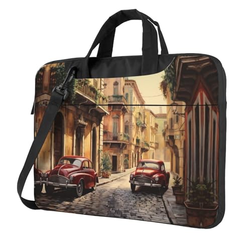 Laptoptasche mit italienischem Straßendruck, vielseitige Taschen, Computertasche, weich, für Damen und Herren, Schwarz, 13 inch von CADREWY