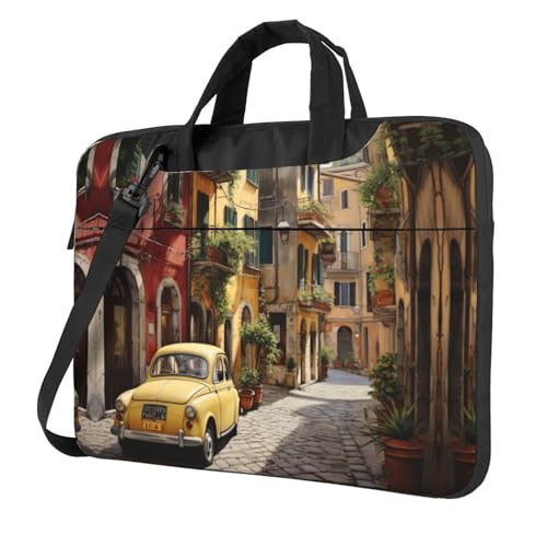 Laptoptasche mit italienischem Straßendruck, vielseitige Taschen, Computertasche, weich, für Damen und Herren, Schwarz, 13 inch von CADREWY