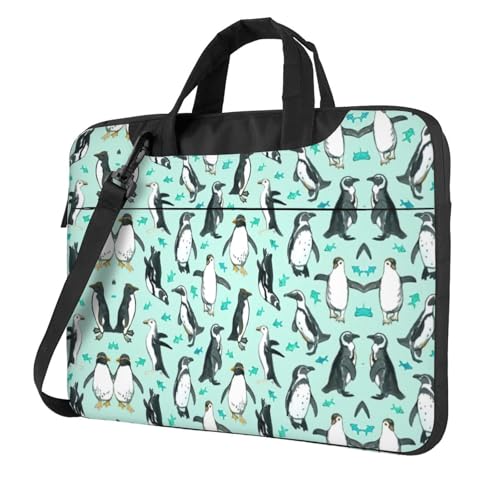 Laptoptasche mit niedlichem Pinguin-Druck, vielseitige Taschen, Computertasche, weich, für Damen und Herren, Schwarz, 13 inch von CADREWY