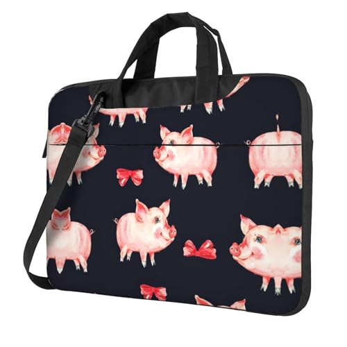 Laptoptasche mit niedlichem Schweinchen-Druck, vielseitige Tasche, Computertasche, weich, für Damen und Herren, einzigartig, Schwarz, 13 inch von CADREWY