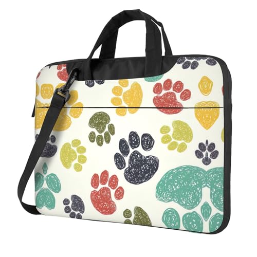 Laptoptasche mit niedlichem buntem Hundepfotenabdruck, vielseitige Tasche, Computertasche, weich, für Damen und Herren, Schwarz, 13 inch von CADREWY