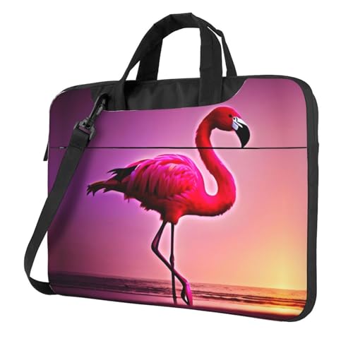Laptoptasche mit pinkem Flamingo-Muster, vielseitig, weich, für Damen und Herren, einzigartig, Schwarz, 14 inch von CADREWY