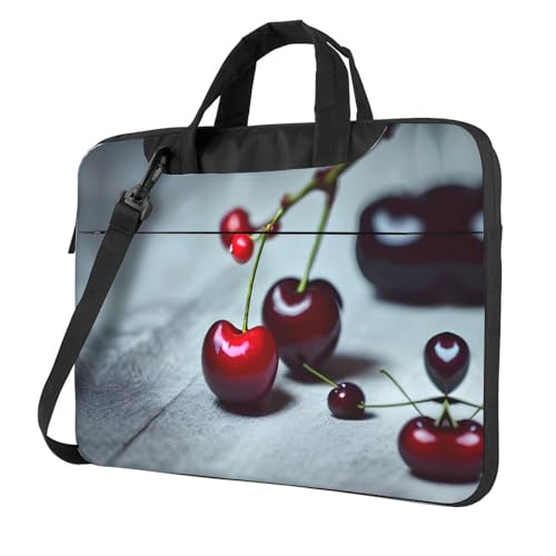 Laptoptasche mit rotem Kirschenmuster, vielseitig einsetzbar, weich, für Damen und Herren, Schwarz, 13 inch von CADREWY