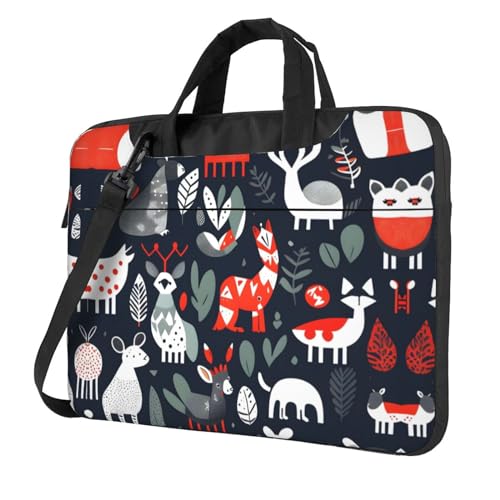 Laptoptasche mit skandinavischem Tierdruck, vielseitige Taschen, Computertasche, weich, für Damen und Herren, Schwarz, 13 inch von CADREWY