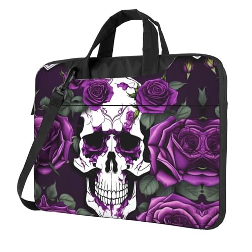 Laptoptasche mit violettem Rosen-Skelett-Druck, vielseitige Tasche, Computertasche, weich, für Damen und Herren von CADREWY