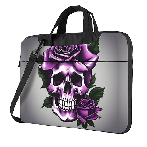 Laptoptasche mit violettem Rosen-Totenkopf-Druck, vielseitige Taschen, Computertasche, weich, für Damen und Herren, Schwarz, 13 inch von CADREWY