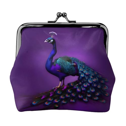 Lila Pfauenmuster Druck Tragbare Damen Münzbörse Niedlich Mini Reißverschluss Geldbörse mit Kussschloss Kreditkarten Schwarz, Einheitsgröße von CADREWY