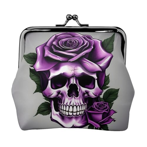 Lila Rose Totenkopf Druck Tragbare Frauen Münzbörse Niedlich Mini Reißverschluss Geldbörse mit Kiss Lock Kreditkarten von CADREWY