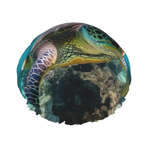 Lord Howe Island Sea Turtle Print Duschhaube, leichter Hut, geeignet für Frauen mit langen Haaren, weicher Duschhut von CADREWY