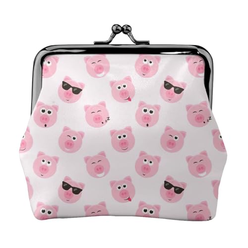 Lustiges rosa Schweinegesichtsdruck, tragbare Damen-Münzgeldbörse, niedlich, Mini-Reißverschluss, Geldbörse mit Kussverschluss, Kreditkarten, Schwarz, Einheitsgröße von CADREWY