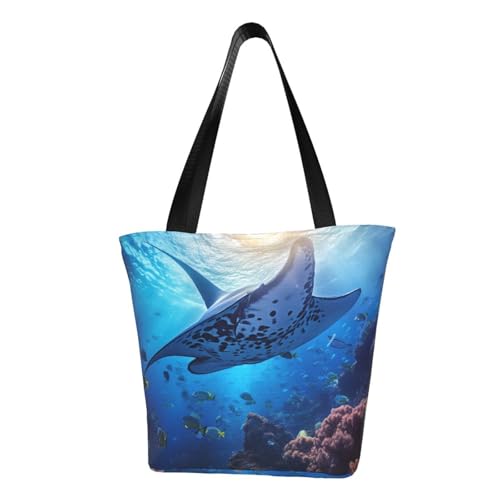 Manta Ray and Fish Print Bequeme Schultertasche Sommer Handtasche Reise Strand Arbeit Alltag Vielseitig Tragen von CADREWY