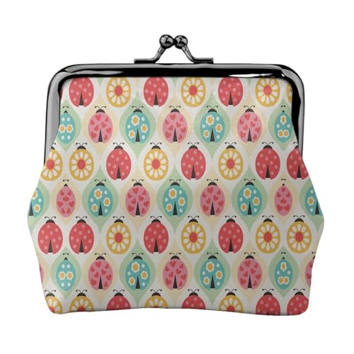 Marienkäfer Cartoon-Muster Druck Tragbare Frauen Münzbörse Niedlich Mini Reißverschluss Geldbörse mit Kussschloss Kreditkarten Schwarz Einheitsgröße von CADREWY