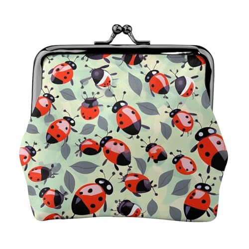 Marienkäfer Cartoon-Muster Druck Tragbare Frauen Münzbörse Niedlich Mini Reißverschluss Geldbörse mit Kussschloss Kreditkarten Schwarz Einheitsgröße von CADREWY
