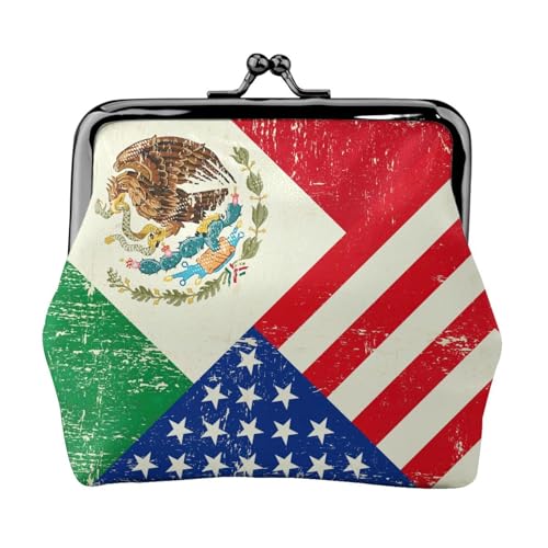 Münzbörse mit mexikanischer amerikanischer Flagge, niedlich, Mini-Reißverschluss, mit Kussverschluss, Kreditkarten, Schwarz, Einheitsgröße von CADREWY