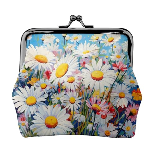 Münzgeldbörse für Damen, Motiv: Sommerblumen, Gänseblümchen, tragbar, niedlich, Mini-Reißverschluss, mit Kussschloss, Kreditkarten von CADREWY